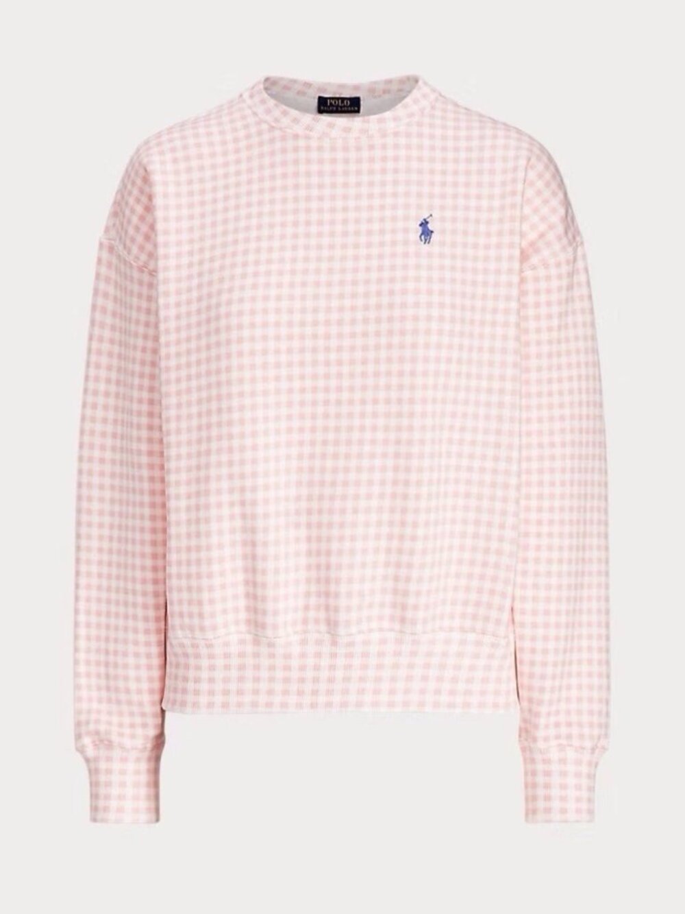 Polo Ralph Lauren Gingham Fleece Sweatshirt Womens Pink White Crewneck NWT